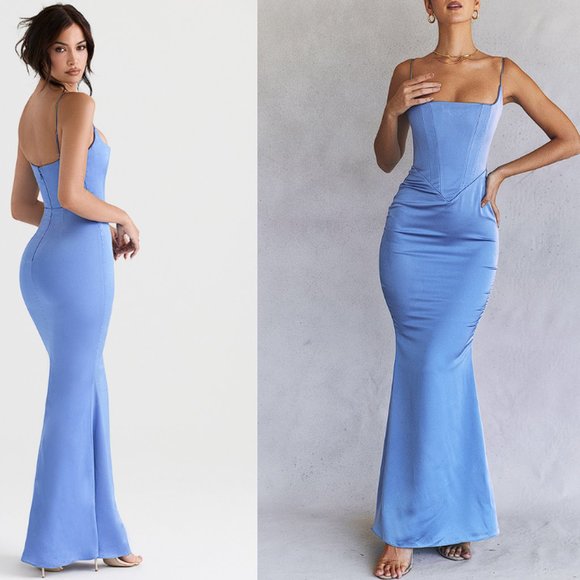 Azalea Periwinkle Satin Maxi Dress